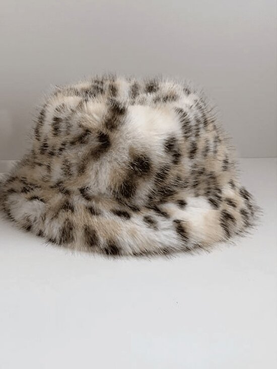 Contemporary fall winter warm plush faux fur leopard print bucket hat main image 3